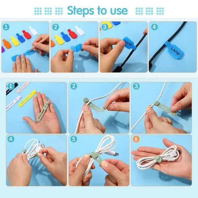 Alt view image 4 of 6 - 90pcs Cable Labels and Cable Ties Cord Management Organizer Kit Reusable 42 Silicone Ties with 48 Cord Labels for Electronics Travel Home Office Desk Wire Organization(Mixed Color)