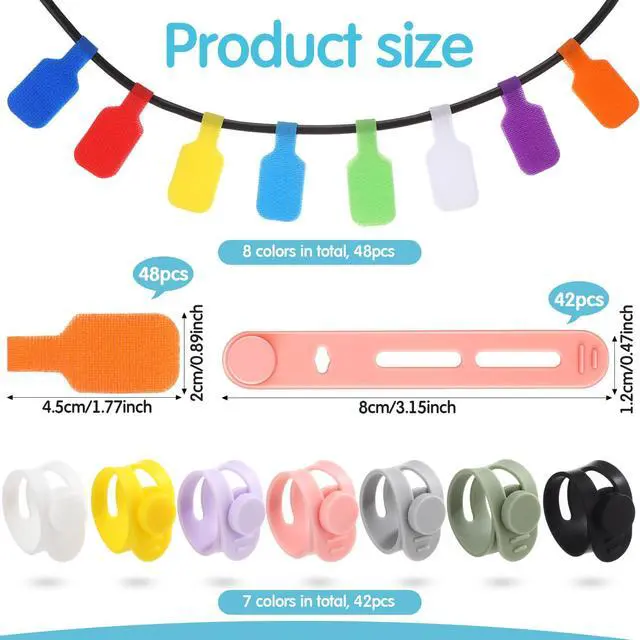 Alt view image 2 of 6 - 90pcs Cable Labels and Cable Ties Cord Management Organizer Kit Reusable 42 Silicone Ties with 48 Cord Labels for Electronics Travel Home Office Desk Wire Organization(Mixed Color)