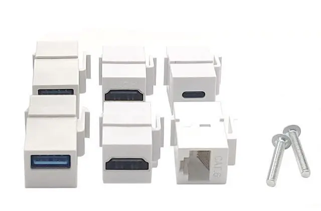 Alt view image 2 of 3 - HDMI USB3.0 CAT Type-C Wall Plate, 6 Port Outlet Wall Plate, 2 x HDMI Keystone Jack + 2 x USB 3.0 +1 xType C+1 x CAT6 RJ45 Keystone Jack, for Wall Plate Face Plate, White