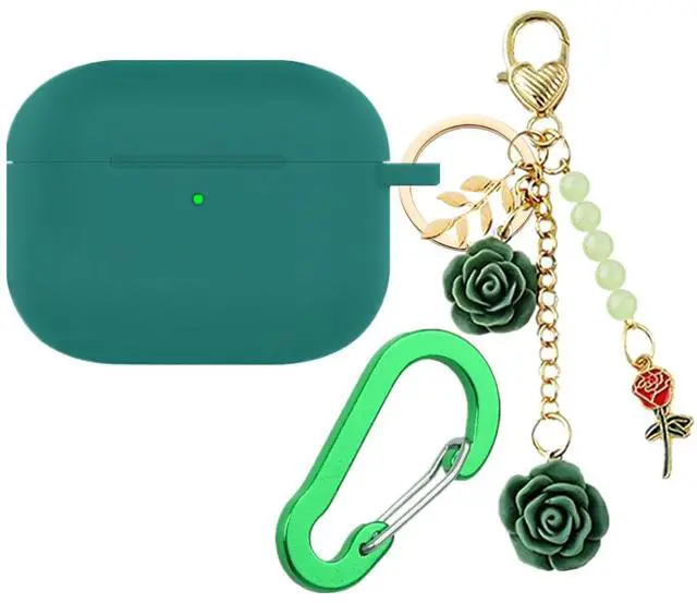 Main image of for Airpods Pro 3 Case with Cute Keychain,Silicone Shockproof Protective Cover Charms Flowers for Apple Airpod Pro 3rd Generation Case Charging Headphone Case Cover for Women Girl (Green)