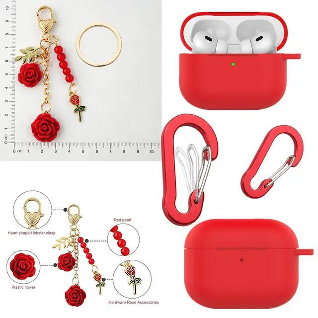 Alt view image 3 of 7 - for Airpods Pro 3 Case with Cute Keychain,Silicone Shockproof Protective Cover Charms Flowers for Apple Airpod Pro 3rd Generation Case Charging Headphone Case Cover for Women Girl (Green)