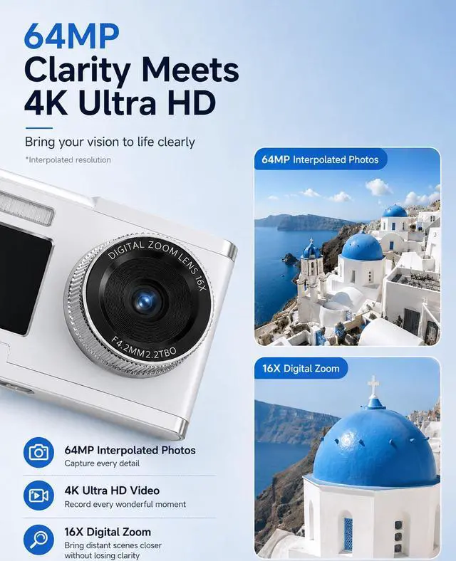 Alt view image 5 of 6 - Point and Shoot Digital Camera 16X Zoom Dual Screen Selfie Fill Light | Fun Filters Ideal Birthday Christmas Gift for Boys Girls and Teens