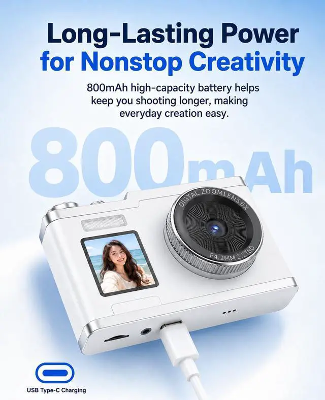 Alt view image 4 of 6 - Point and Shoot Digital Camera 16X Zoom Dual Screen Selfie Fill Light | Fun Filters Ideal Birthday Christmas Gift for Boys Girls and Teens
