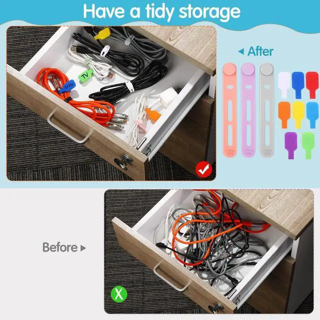 Alt view image 5 of 6 - 90pcs Cable Labels and Cable Ties Cord Management Organizer Kit Reusable 42 Silicone Ties with 48 Cord Labels for Electronics Travel Home Office Desk Wire Organization(Mixed Color)