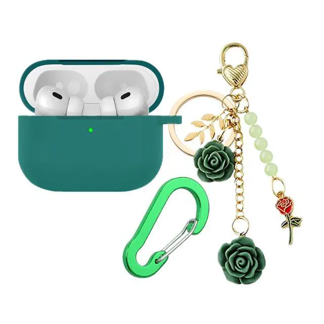 Alt view image 2 of 7 - for Airpods Pro 3 Case with Cute Keychain,Silicone Shockproof Protective Cover Charms Flowers for Apple Airpod Pro 3rd Generation Case Charging Headphone Case Cover for Women Girl (Green)