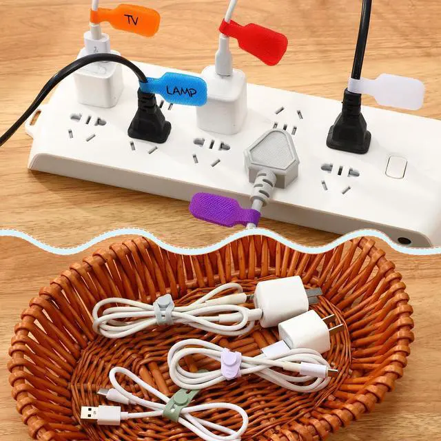 Alt view image 6 of 6 - 90pcs Cable Labels and Cable Ties Cord Management Organizer Kit Reusable 42 Silicone Ties with 48 Cord Labels for Electronics Travel Home Office Desk Wire Organization(Mixed Color)