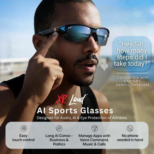 Alt view image 3 of 6 - Athletes AI Glasses, Cycling Multi-Sports Bluetooth Smart Glasses, ChatGPT-Claude-Gem, iThinkLoud, Privacy-Friendly IPX4 UV400 Polarized Anti-Bluelight Noise Reduct Siri Android Voice Assist