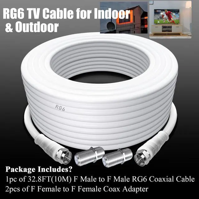 Alt view image 6 of 6 - RG6 Antenna Cable, F Type Male to F Male High-Speed RG6 TV Coaxial Cable with F Type Female Gender Changers Connector 75 Ohm, for Cable Box, TV, Satellite, Digital Router 32.8FT(10M)