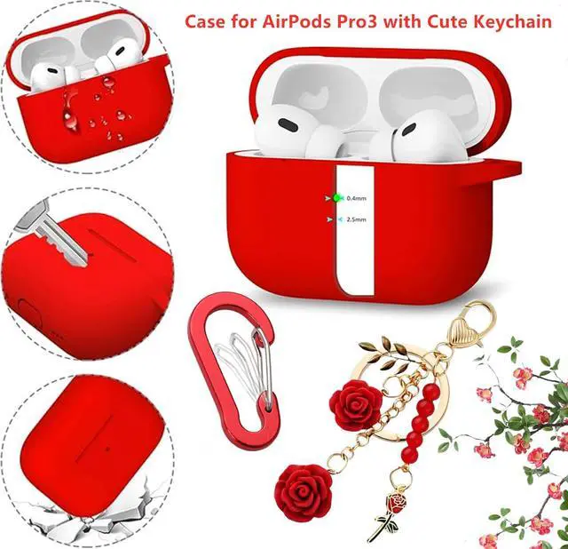 Alt view image 7 of 7 - for Airpods Pro 3 Case with Cute Keychain,Silicone Shockproof Protective Cover Charms Flowers for Apple Airpod Pro 3rd Generation Case Charging Headphone Case Cover for Women Girl (Green)