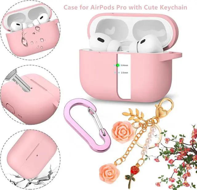 Alt view image 3 of 7 - for Airpods Pro 3 Case with Cute Keychain,Silicone Shockproof Protective Cover Charms Flowers for Apple Airpod Pro 3rd Generation Case Charging Headphone Case Cover for Women Girl (Pink)