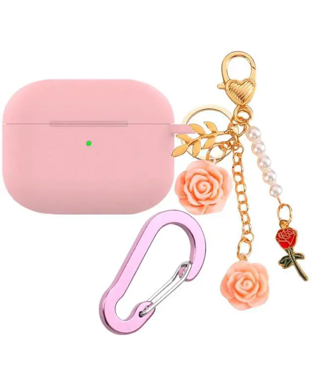 Alt view image 2 of 7 - for Airpods Pro 3 Case with Cute Keychain,Silicone Shockproof Protective Cover Charms Flowers for Apple Airpod Pro 3rd Generation Case Charging Headphone Case Cover for Women Girl (Pink)