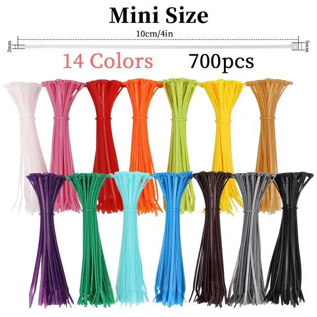 Alt view image 2 of 7 - 700 Pcs Mixed Colored Zip Ties, 4 Inch Multicolor Self-Locking Nylon Cable Ties 14 Colorful Plastic Resistant Wire Ties for Home Office Garden Garage Workshop