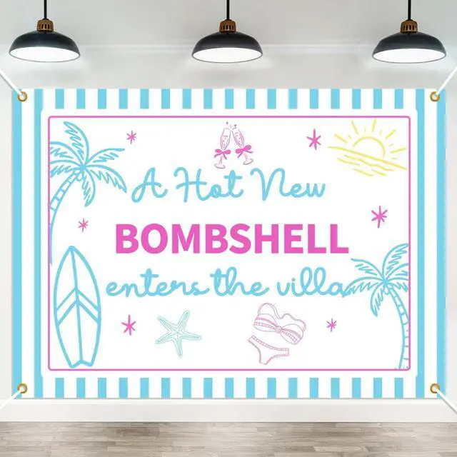 Main image of Bach Island Bachelorette Party Decorations, A Hot New Bombshell Enter The Villa Backdrop, Tropical Island Bridal Shower & Engagement Party Supplies