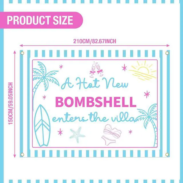 Alt view image 2 of 6 - Bach Island Bachelorette Party Decorations, A Hot New Bombshell Enter The Villa Backdrop, Tropical Island Bridal Shower & Engagement Party Supplies