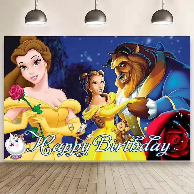 Main image of Beauty & Beast Wall Decor Backdrop for Girls Birthday Decorations, Beauty & Beast Banner for Birthday Party Supplies (5x3ft)