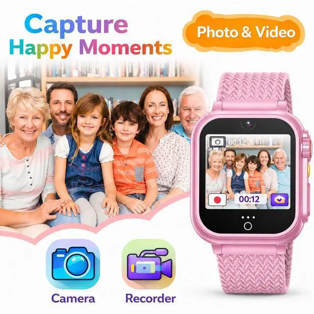 Alt view image 2 of 7 - Kids Smart Watch for Boys Girls 1.54" Smartwatch Pink | 26 Puzzle Games, Camera, Video Player, Pedometer, Flashlight, Educational Gift for Kids Ages 4-12