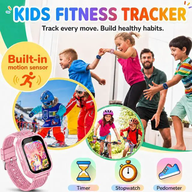 Alt view image 6 of 7 - Kids Smart Watch for Boys Girls 1.54" Smartwatch Pink | 26 Puzzle Games, Camera, Video Player, Pedometer, Flashlight, Educational Gift for Kids Ages 4-12
