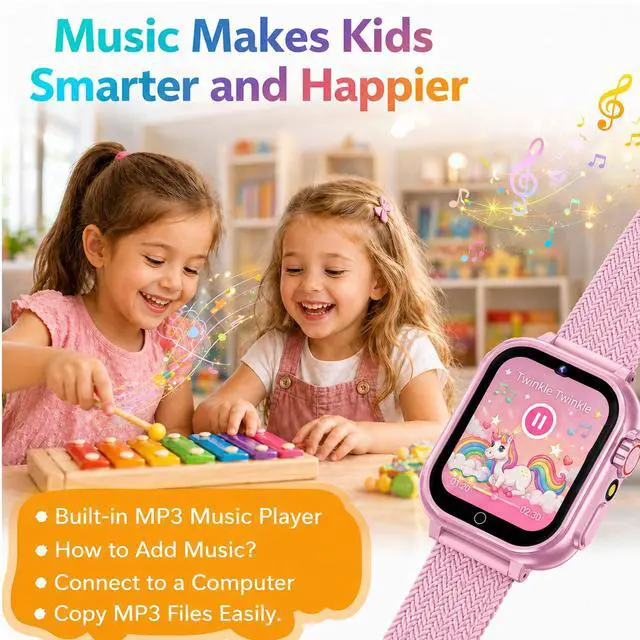 Alt view image 3 of 7 - Kids Smart Watch for Boys Girls 1.54" Smartwatch Pink | 26 Puzzle Games, Camera, Video Player, Pedometer, Flashlight, Educational Gift for Kids Ages 4-12