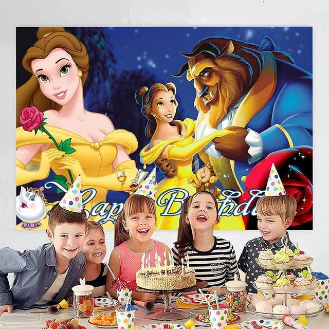 Alt view image 2 of 4 - Beauty & Beast Wall Decor Backdrop for Girls Birthday Decorations, Beauty & Beast Banner for Birthday Party Supplies (5x3ft)