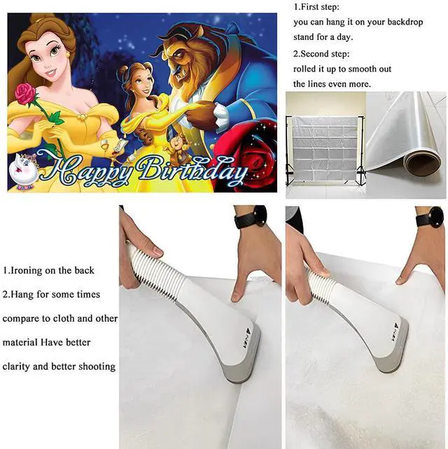 Alt view image 4 of 4 - Beauty & Beast Wall Decor Backdrop for Girls Birthday Decorations, Beauty & Beast Banner for Birthday Party Supplies (5x3ft)