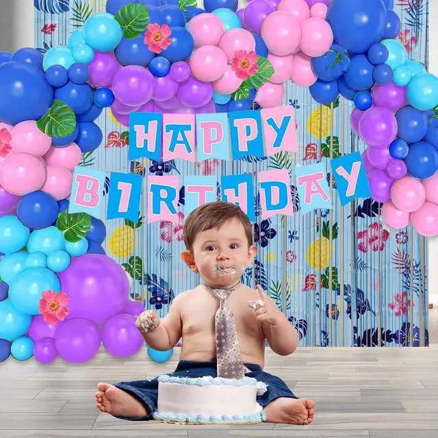 Alt view image 3 of 5 - Hawaiian Element Pattern Birthday Party Supplies 3 Pack Foil Fringe Curtains Tinsel Animation Themed Photo Backdrop Streamers Cartoon Birthday Party Decorations
