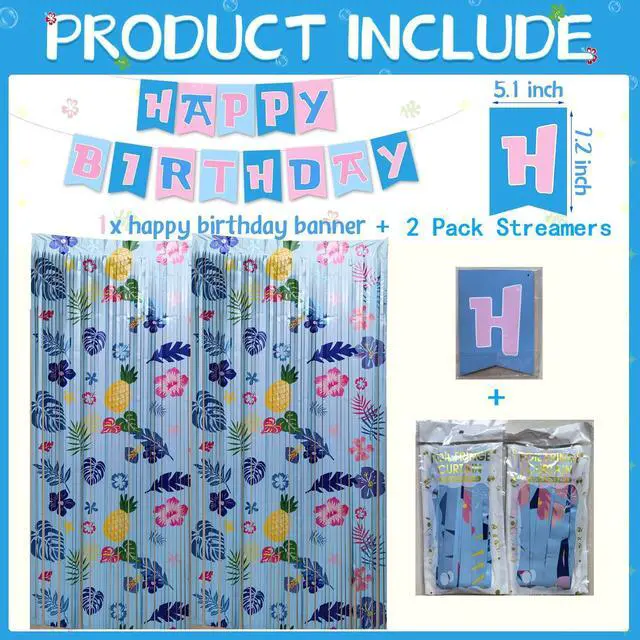Alt view image 5 of 5 - Hawaiian Element Pattern Birthday Party Supplies 3 Pack Foil Fringe Curtains Tinsel Animation Themed Photo Backdrop Streamers Cartoon Birthday Party Decorations