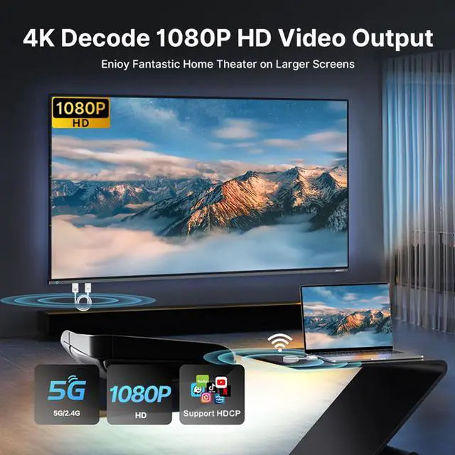 Alt view image 6 of 7 - Wireless HDMI Transmitter and Receiver, 4K 1080P | 2.4G/5G, Plug & Play, Wide Range Extender, For Desktop/PC/TV Box/PS5 to TV/Monitor/Projector