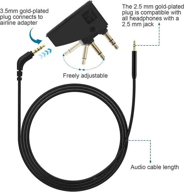 Alt view image 2 of 7 - Airplane Headphone Adapter Comes with 2.5mm to 3.5mm Male Audio AUX Cable, Golden Plated 3.5mm Jack for Airplane/Home TV/Gym/Boats/Car, Foldable Single/Double Gold Plug