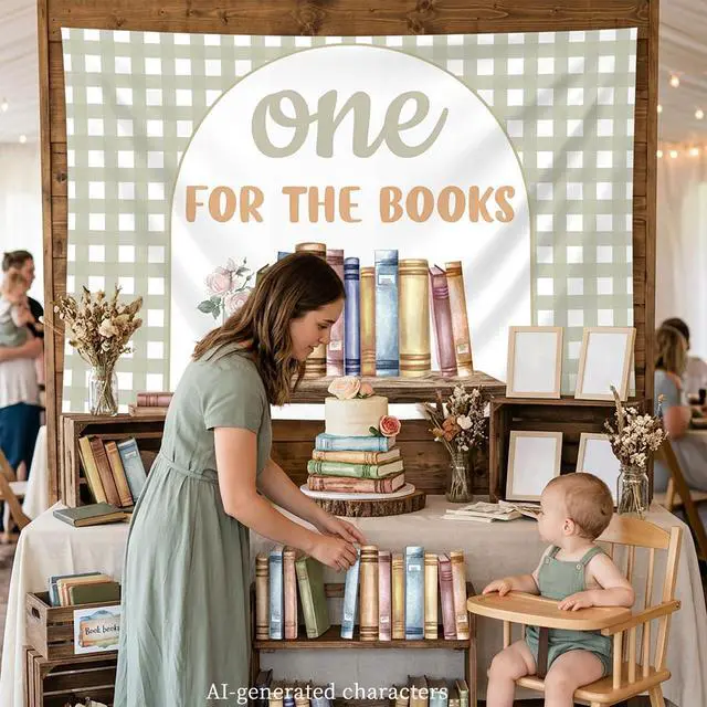 Alt view image 2 of 7 - One for the Books 1st Birthday Decorations Chapter One Backdrop Banner | Chapter One Birthday Decorations First Chapter Birthday Party Decor Reading Book First Chapter Birthday Party Supplies