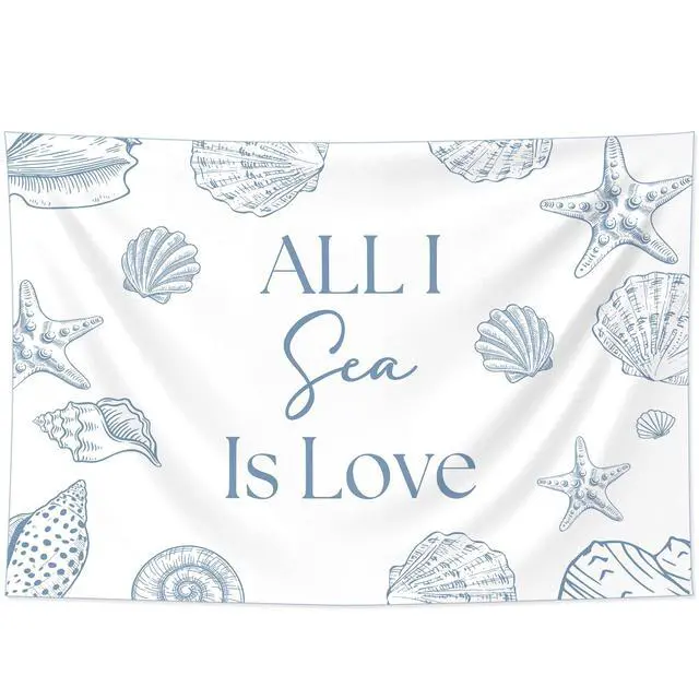 Alt view image 3 of 7 - All I Sea is Love Backdrop Banner Beach Seashell Bridal Shower Decorations | Beach Wedding Decorations Coastal Bachelorette Party Supplies for Surf Summer Seaside Engagement Wedding Party 5x3ft