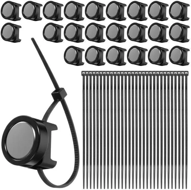 Main image of 224 Pcs Magnetic Cable Zip Tie Mounts, 24 Neodymium Magnets with 200 Wire Ties, Heavy Duty Cable Management Bases, Multipurpose Organizer for Office, Home, Garage, Workshop, Car