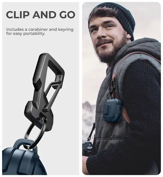 Alt view image 5 of 6 - for AirPods 4 Case with Drop-Proof Lock, Shockproof Rugged Bumper Cases Protective Cover with Carabiner & Keyring & Cleaner Kit for AirPods 4th Generation 2024 Blue