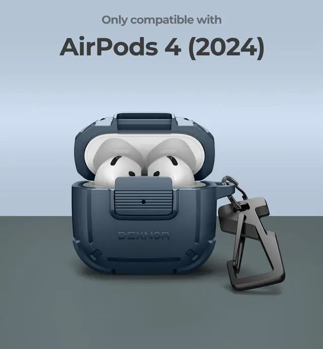 Alt view image 2 of 6 - for AirPods 4 Case with Drop-Proof Lock, Shockproof Rugged Bumper Cases Protective Cover with Carabiner & Keyring & Cleaner Kit for AirPods 4th Generation 2024 Blue