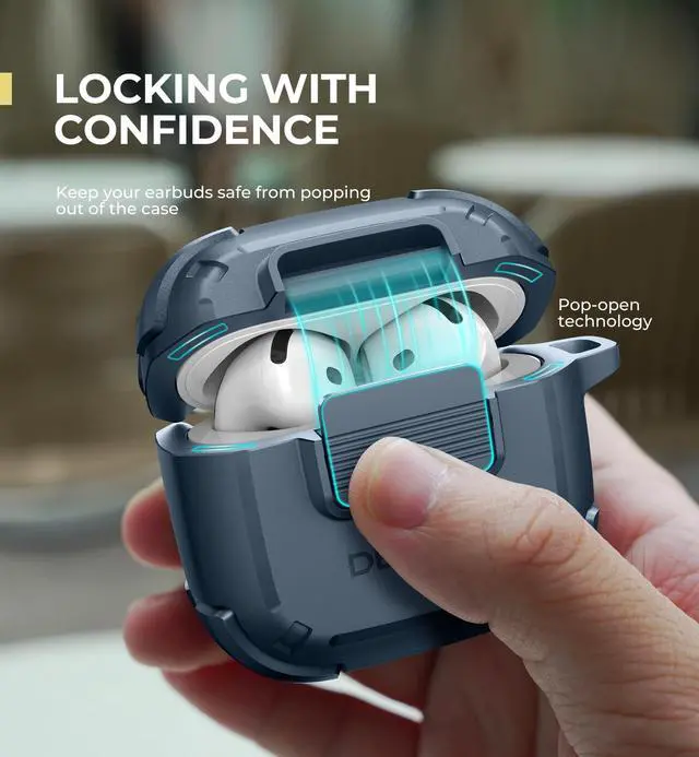 Alt view image 3 of 6 - for AirPods 4 Case with Drop-Proof Lock, Shockproof Rugged Bumper Cases Protective Cover with Carabiner & Keyring & Cleaner Kit for AirPods 4th Generation 2024 Blue