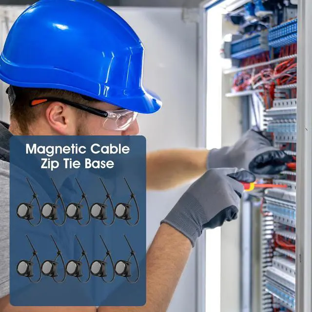 Alt view image 7 of 7 - 224 Pcs Magnetic Cable Zip Tie Mounts, 24 Neodymium Magnets with 200 Wire Ties, Heavy Duty Cable Management Bases, Multipurpose Organizer for Office, Home, Garage, Workshop, Car