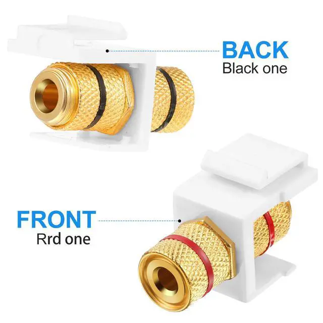 Alt view image 4 of 6 - 24 Pieces Pieces Banana Jack Binding Post Keystone Jack Insert, Black and Red Rings Audio Speaker Keystone Connector Screw Type Inline Coupler for Wall Plate Outlet Panel