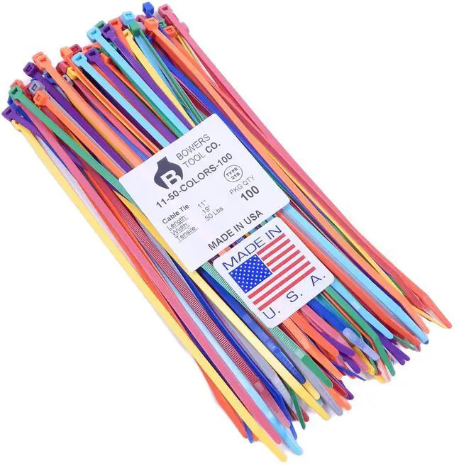 Main image of Multi Color Zip Cable Ties 11" 50lbs 100pc Made in USA Nylon Wire Tie Wraps