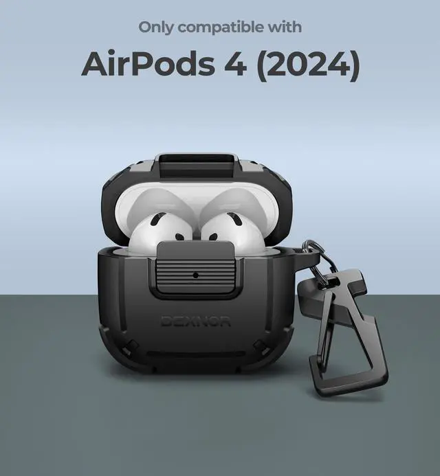Alt view image 2 of 6 - for AirPods 4 Case with Drop-Proof Lock, Shockproof Rugged Bumper Cases Protective Cover with Carabiner & Keyring & Cleaner Kit for AirPods 4th Generation 2024 Black