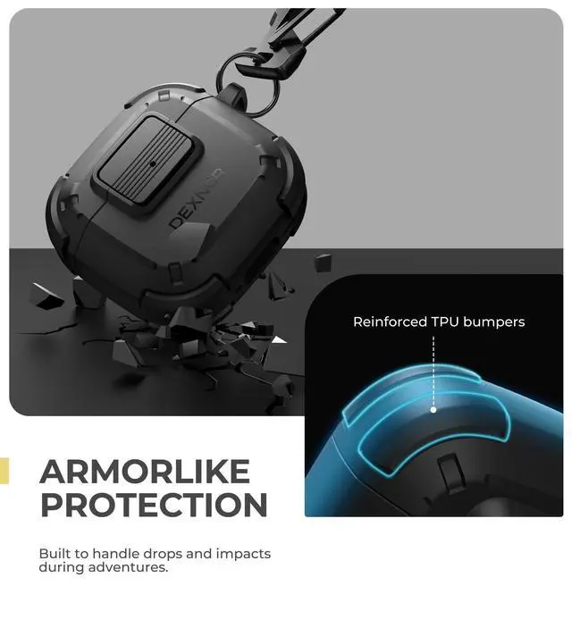 Alt view image 4 of 6 - for AirPods 4 Case with Drop-Proof Lock, Shockproof Rugged Bumper Cases Protective Cover with Carabiner & Keyring & Cleaner Kit for AirPods 4th Generation 2024 Black