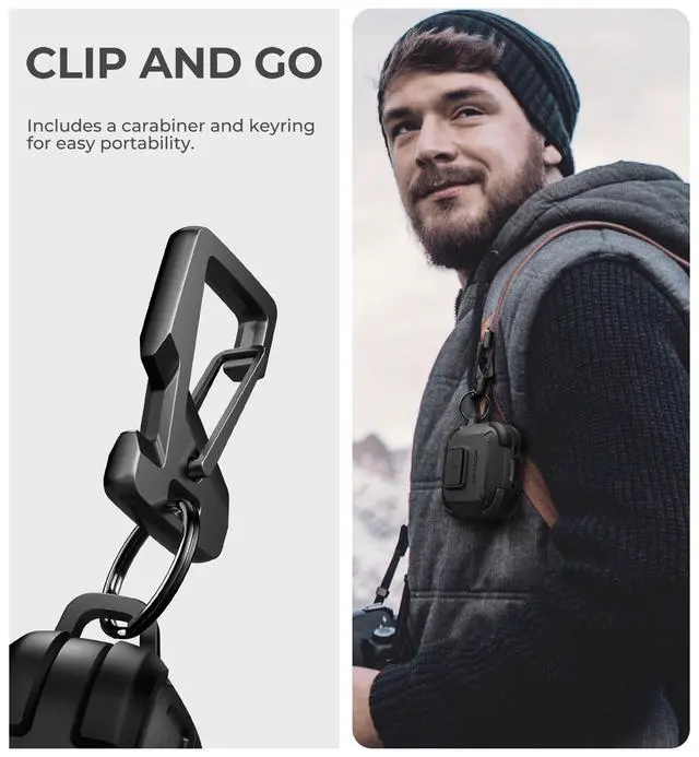 Alt view image 5 of 6 - for AirPods 4 Case with Drop-Proof Lock, Shockproof Rugged Bumper Cases Protective Cover with Carabiner & Keyring & Cleaner Kit for AirPods 4th Generation 2024 Black