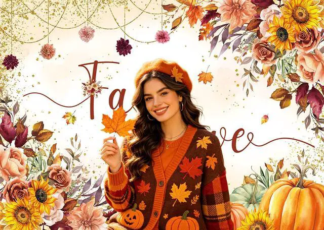 Alt view image 7 of 7 - Fall in Love Backdrop Autumn Watercolor Sunflower Floral Pumpkin Bridal Shower Photography Background Fall Wedding Engagement Anniversary Party Decorations Banner Photo Props (8x6FT)