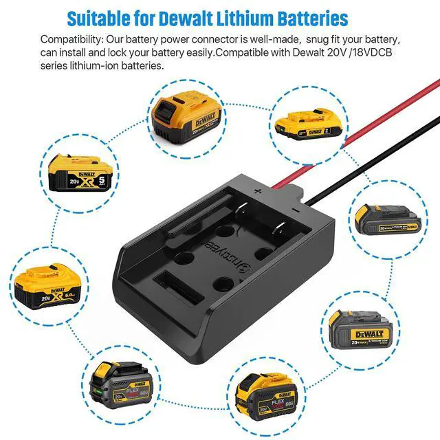 Alt view image 3 of 6 - Dewalt 20V Battery Power Wheel Adapter with Switch & Fuse | 12 gauge heavy duty wire, reliable power convertor for DIY ride on trucks, robotics, RC toys, work lights