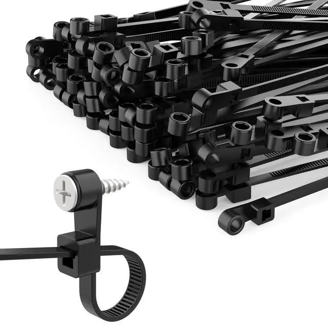 Main image of 150 Pcs 12 inch Black Zip Ties with Screw Hole, 50LBS Plastic Ties | with Screw Holes for Automotive, Fencing & Outdoor Wire Management