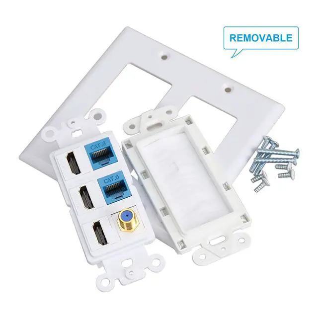 Alt view image 2 of 6 - Brush Wall Plate 2gang, 3 HDMI Keystone Cat 6 Keystone Coax Cable TV F Type Wall Plate Female-Female Combination Faceplate | Cable TV F Type Wall Plate Female-Female Combination Faceplate