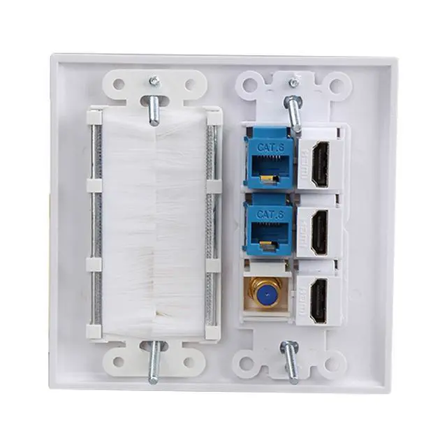 Alt view image 3 of 6 - Brush Wall Plate 2gang, 3 HDMI Keystone Cat 6 Keystone Coax Cable TV F Type Wall Plate Female-Female Combination Faceplate | Cable TV F Type Wall Plate Female-Female Combination Faceplate