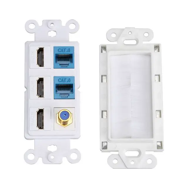 Alt view image 5 of 6 - Brush Wall Plate 2gang, 3 HDMI Keystone Cat 6 Keystone Coax Cable TV F Type Wall Plate Female-Female Combination Faceplate | Cable TV F Type Wall Plate Female-Female Combination Faceplate
