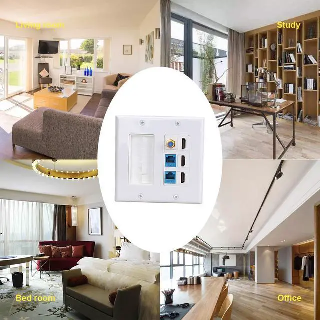 Alt view image 6 of 6 - Brush Wall Plate 2gang, 3 HDMI Keystone Cat 6 Keystone Coax Cable TV F Type Wall Plate Female-Female Combination Faceplate | Cable TV F Type Wall Plate Female-Female Combination Faceplate