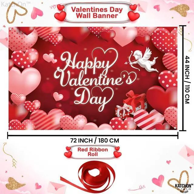 Alt view image 2 of 7 - Happy Valentines Day Backdrop 72x44 Inch
