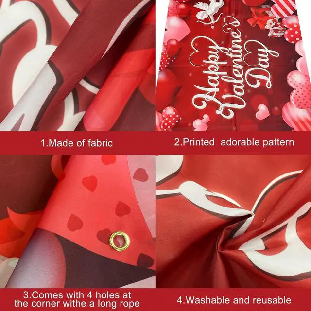 Alt view image 3 of 7 - Happy Valentines Day Backdrop 72x44 Inch
