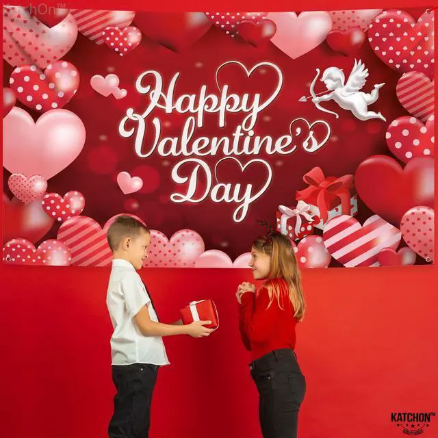 Alt view image 7 of 7 - Happy Valentines Day Backdrop 72x44 Inch